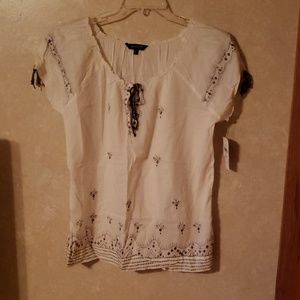 Cream colored embroidered tshirt